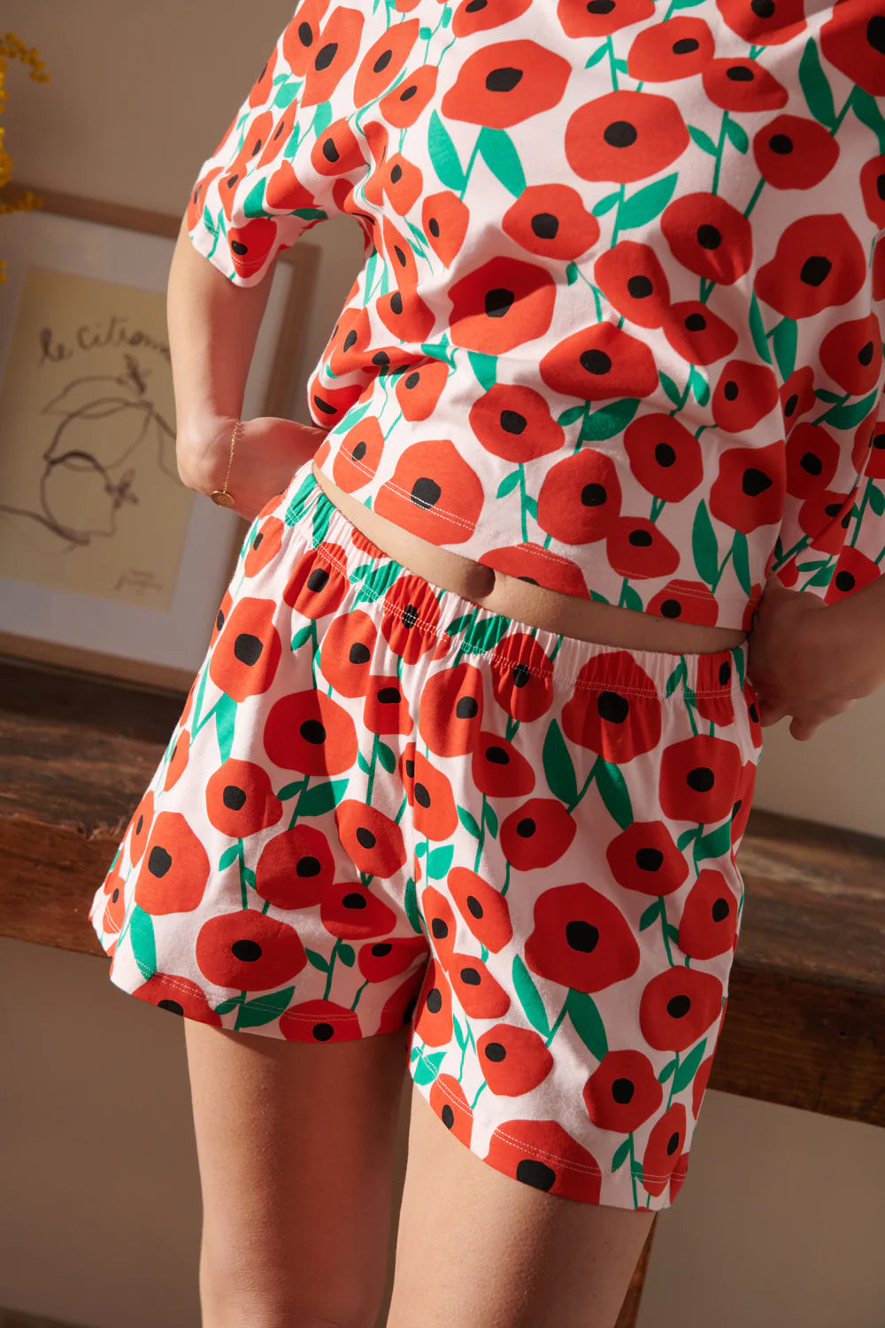 Pyjama t-shirt & short - Coton bio Coquelicots