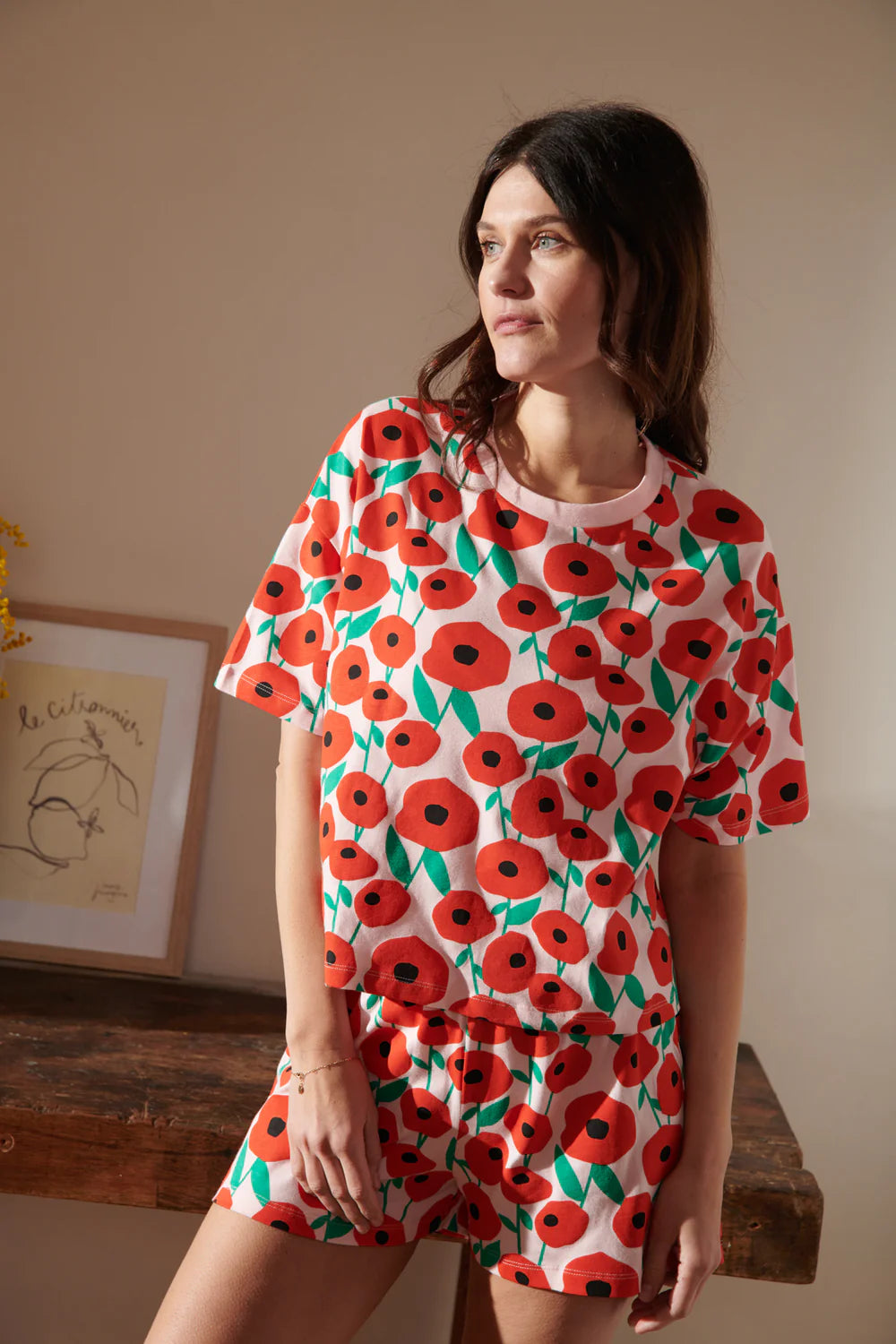 Pyjama t-shirt & short - Coton bio Coquelicots