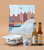 Box en attendant bébé  maman et papa: bol breton avec écrit Daddy Cool, tisane de grossesse, pétillant sans alcool et bière sans alcool, kit de peinture au numéro Amsterdam